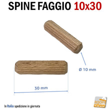 Carica l'immagine nel visualizzatore di Gallery, SPINE FAGGIO STRIATE D 10X30MM TASSELLO IN LEGNO PER MOBILI SPINA LEGNO tassello in legno di qualità per assemblaggio mobili diametro 10 mm lunghezza 30mm