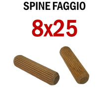 Carica l'immagine nel visualizzatore di Gallery, SPINE FAGGIO STRIATE D 8X25MM TASSELLO IN LEGNO PER MOBILI SPINA LEGNO tassello in legno di qualità per assemblaggio mobili diametro 8 mm lunghezza 25mm