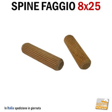 Carica l'immagine nel visualizzatore di Gallery, SPINE FAGGIO STRIATE D 8X25MM TASSELLO IN LEGNO PER MOBILI SPINA LEGNO tassello in legno di qualità per assemblaggio mobili diametro 8 mm lunghezza 25mm