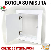 Carica l'immagine nel visualizzatore di Gallery, SPORTELLO BOTOLA INCASSO CORNICE ESTERNA CARTONGESSO - MURATURA SU MISURA LEGNO VERNICIABILE MOBILE ARREDO REGOLABILE SENZA MANIGLIA ISPEZIONABILE IMPIANTI CONTATORE RIFINIRE BUCO NEL MURO botole sportelli