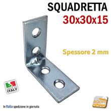Carica l'immagine nel visualizzatore di Gallery, Squadretta di Assemblaggio mm 30x30x15 sp 2,0 Acciaio Zincato Forata Lastrina 100pz squadretta per mobili arredamento assemblaggi cm 3x3 squadrette lastrine