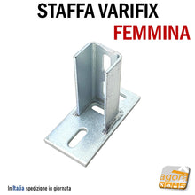 Load image into Gallery viewer, Staffa per barra asolata Varifix femmina mm 41x41 Acciaio Zincato Forata Angolare per barre impianti a soffitto