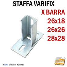 Carica l'immagine nel visualizzatore di Gallery, Staffa per barra asolata Varifix femmina mm 26/28 Acciaio Zincato Forata Angolare 28x28 profilati per impiantisti sospensione canali