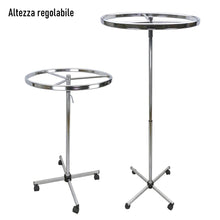 Carica l'immagine nel visualizzatore di Gallery, STENDER APPENDERIA ROTONDO D70cm GIREVOLE SU RUOTE PORTABITI NEGOZIO ABBIGLIAMENTO VESTITI CR espositore capi appesi vetrine