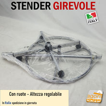 Carica l'immagine nel visualizzatore di Gallery, STENDER APPENDERIA ROTONDO D70cm GIREVOLE SU RUOTE PORTABITI NEGOZIO ABBIGLIAMENTO VESTITI CR PER CAPI APPESI ATTREZZATURA NEGOZIO ABBIGLIAMENTO ALTEZZA REGOLABILE CON RUOTE
