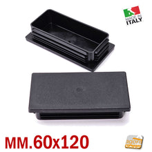 Carica l'immagine nel visualizzatore di Gallery, tappi puntali alettati innesto a pressione in plastica per tubolari rettangolari mm 120x60 cm 12x6 neri