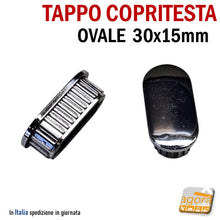 Carica l'immagine nel visualizzatore di Gallery, tappo ovale cromato copritesta in abs plastica per tubi ovali 30x15mm da inserire nel tubo ovale 1,5 x 3 cm bello ben rifinito cappuccio Tappi Ovali per tubi negozio tappini cappucci