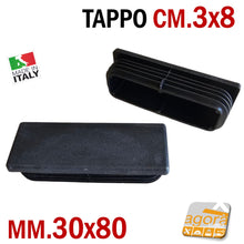 Carica l'immagine nel visualizzatore di Gallery, TAPPO RETTANGOLARE mm 30x80 NERO PUNTALE PLASTICA cm 3x8 SOTTOPIEDE ALETTATO TAPPI NERI 10PZ