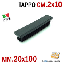 Carica l'immagine nel visualizzatore di Gallery, TAPPI TAPPO RETTANGOLARE 20x100mm NERO PUNTALE PLASTICA altezza 5mm cm 10x2