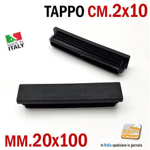 Carica l'immagine nel visualizzatore di Gallery, TAPPI TAPPO RETTANGOLARE 20x100mm NERO PUNTALE PLASTICA altezza 5mm cm 10x2 50 pezzi mm 100x20 cm 2x10 alettato