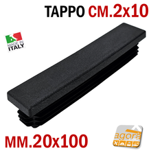 Carica l'immagine nel visualizzatore di Gallery, TAPPI TAPPO RETTANGOLARE 20x100mm NERO PUNTALE PLASTICA altezza 5mm cm 10x2 50 pezzi mm 100x20 cm 2x10 alettato alettati in plastica alta qualità per telai e tubolari in gere