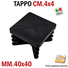 Carica l'immagine nel visualizzatore di Gallery, TAPPI TAPPO QUADRATO 40x40mm NERO PLASTICA NUOVO cm 4x4 piatto copritesta CONFEZIONE INDUSTRIALE PUNTALE SOTTOPIEDE ALETTATO QUADRO PER TELAI TUBOLARI METALLO RECINZIONI CM 4X4