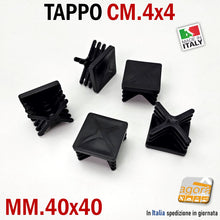 Carica l'immagine nel visualizzatore di Gallery, TAPPI TAPPO QUADRATO 40x40mm NERO PLASTICA NUOVO cm 4x4 piatto copritesta CONFEZIONE INDUSTRIALE PUNTALE SOTTOPIEDE ALETTATO QUADRO PER TELAI TUBOLARI METALLO RECINZIONI CM 4X4 INDUSTRIA CARPENTERIA