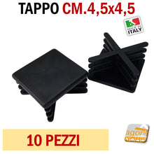 Carica l'immagine nel visualizzatore di Gallery, TAPPI ALETTATI QUADRATI MM 45X45 TAPPI SOTTOPIEDE NERI CM 4,5X4,5 INSERTO CON ALETTE COPRITESTA CAPPUCCIO PER TUBO QUADRO 45X45