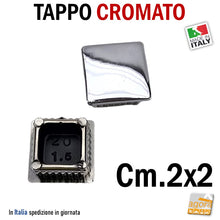 Carica l'immagine nel visualizzatore di Gallery, cappuccio per tubo quadro 2x2 TAPPI cromati TAPPO CROMATO copritesta bombato copri testa 20x20x1.5mm in ABS PUNTALE cm 2x2 mm 20x20 bello per rifinire le parti a vista