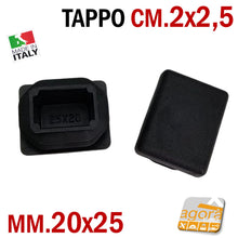Carica l'immagine nel visualizzatore di Gallery, TAPPI PER TELAI TUBOLARI 20X25MM TUBOLARE 25X20MM SOTTOPIEDE COPERCHIO CAPPUCCIO RIFINITURA PER GIARDINO CM2,5X2 IN PLASTICA NERA CHIUSURA RETTANGOLARE TAPPO A INFILARE INNESTO