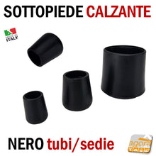 Carica l'immagine nel visualizzatore di Gallery, TAPPO CALZANTE PVC GOMMA NERO PUNTALE PLASTICA SOTTOPIEDE TUBO TONDO TAPPI SEDIE SEDIA TAVOLI MORBIDO DA ESTERNO