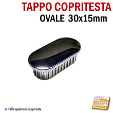 Carica l'immagine nel visualizzatore di Gallery, tappo ovale cromato copritesta in abs plastica per tubi ovali 30x15mm da inserire nel tubo ovale 1,5 x 3 cm bello ben rifinito cappuccio Tappi Ovali per tubi negozio