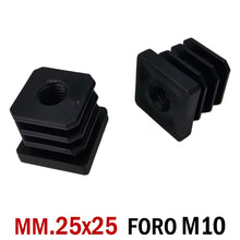 Carica l'immagine nel visualizzatore di Gallery, TAPPO con foro filettao M 10 25x25mm FORO FILETTATO M10 NERO cm 2,5x2,5 TAPPI SOTTOPIEDE forato filetto metrico MA 10