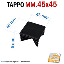 Carica l'immagine nel visualizzatore di Gallery, tappo mm 45x45 per tubo quadro 45mm tappi alettati