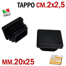 Carica l'immagine nel visualizzatore di Gallery, TAPPI PER TELAI TUBOLARI 20X25MM TUBOLARE 25X20MM SOTTOPIEDE COPERCHIO CAPPUCCIO RIFINITURA PER GIARDINO CM2,5X2 IN PLASTICA NERA CHIUSURA RETTANGOLARE TAPPO A INFILARE