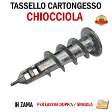 Carica l'immagine nel visualizzatore di Gallery, tassello a chiocciola in zama per lastra di cartongesso lastre ctg singola e doppia lastra professionale lungo mm 31 mm32 mm33 mm34 mm38