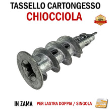 Carica l'immagine nel visualizzatore di Gallery, tassello a chiocciola in zama per lastra di cartongesso lastre ctg singola e doppia lastra professionale lungo