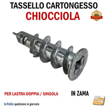 Carica l'immagine nel visualizzatore di Gallery, tassello a chiocciola in zama per lastra di cartongesso lastre ctg singola e doppia lastra professionale lungo professionale cartongessisti