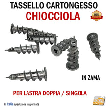 Carica l'immagine nel visualizzatore di Gallery, tassello a chiocciola in zama per lastra di cartongesso lastre ctg singola e doppia lastra professionale lungo offerta