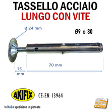 Carica l'immagine nel visualizzatore di Gallery, Tasselli acciaio a espansione prolungato lungo foro diametro 9 x 80mm AKIFIX NF73002L con vite con rondella larga