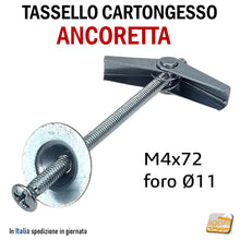 Carica l'immagine nel visualizzatore di Gallery, tassello ancoretta ancorina a farfalla con vite e rondella zincata M4x72 foro muro diametro 11mm akifix NF26002 tasselli per lastre cartongesso arpioni robusti per costruzioni alta qualità