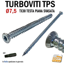 Carica l'immagine nel visualizzatore di Gallery, turboviti viti vite per calcestruzzo cemento cls testa svasata diametro 7,5 7.5 mm zincata ambrovit 07072 alta qualità TX30