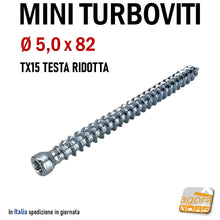Carica l'immagine nel visualizzatore di Gallery, viti per calcestruzzo vite cls mini turboviti turbovite diametro 5mm testa cilindrica ridotta Ø 5,0mm D 5x82 mm zincata x cemento inserto Torx Ambrovit 07065 EAN: 8032975237916 80mm 8 cm