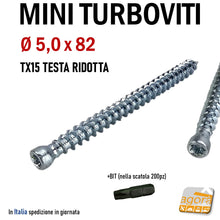 Carica l'immagine nel visualizzatore di Gallery, D 5x82 mm viti per calcestruzzo vite cls mini turboviti turbovite diametro 5mm testa cilindrica ridotta Ø 5,0mm zincata x cemento inserto Torx Ambrovit 07065 EAN: 8032975237916 pronta consegna
