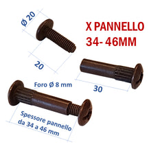 Carica l'immagine nel visualizzatore di Gallery, viti di giunzione per mobili pannelli box cucina armadi robuste bronzate in metallo filettate metriche foro 8mm M6
