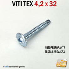 Carica l'immagine nel visualizzatore di Gallery, VITI VITE TEX 4,2x32 AUTOPERFORANTE TESTA LARGA PER CARTONGESSO ZINCATA BIANCA PH ZINC ZNB CR3 testa flangiata flangia con rondella