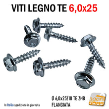 Carica l'immagine nel visualizzatore di Gallery, VITI LEGNO TE FLANGIATA TESTA ESAGONO D 6,0 X 25 mm VITE ZNB zincata mordente per tetti legno travetti esterno interno alta tenuta lunghezza 2,5cm testa larga esagonale flangia rondella integrata alta qualità professionale