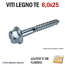 Carica l'immagine nel visualizzatore di Gallery, VITI LEGNO TE FLANGIATA TESTA ESAGONO D 6,0 X 25 mm VITE ZNB zincata mordente per tetti legno travetti esterno interno alta tenuta lunghezza 2,5cm testa larga esagonale flangia rondella integrata carpenteria falegnameria pronta consegna
