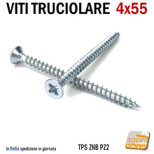 Load image into Gallery viewer, VITI LEGNO TESTA SVASATA FILETTO TRUCIOLARE PZD 4X55 VITE TPS ZNB 200pz
