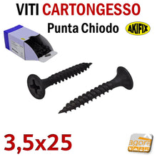 Carica l'immagine nel visualizzatore di Gallery, viti 25mm fissaggio lastre di cartongesso autofilettanti fosfatate nere testa svasata 3,5x25mm punta chiodo 1000pz lastra ctg akifix knauf abc sistem pronta consegna