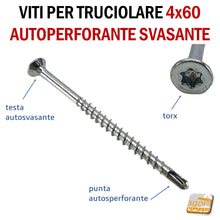 Carica l'immagine nel visualizzatore di Gallery, viti per falegname per giuntare pannelli senza preforo con testa auto svasante con alette per legno pannelli mdf truciolare