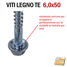 Carica l'immagine nel visualizzatore di Gallery, VITI LEGNO TE FLANGIATA TESTA ESAGONO D 6,0X50 VITE ZNB CON RONDELLA INTEGRATA con flangia