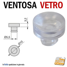 Carica l'immagine nel visualizzatore di Gallery, Ventosa per Ripiano Vetro Cristallo D10mm per foro D 5mm Trasparente per mobili e Top Vetro