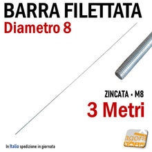 Carica l'immagine nel visualizzatore di Gallery, Barra filettata M8 x 3000 mm D8 x 3 metri lunghezza 300cm zincata znb filetto metrico filetto totale in acciaio