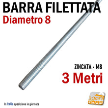 Carica l'immagine nel visualizzatore di Gallery, Barra Filettata M8 x 3000mm D8 Zincata Filetto Metrico M8 ZNB 300cm Pezzi 10
