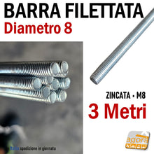 Carica l'immagine nel visualizzatore di Gallery, Barra Filettata M8 x 3000mm D8 Zincata Filetto Metrico M8 ZNB 300cm Pezzi 10