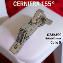 Carica l'immagine nel visualizzatore di Gallery, CERNIERA CUCINA SALICE 155° FORO 35 BATTUTA ESTERNA C2AKA99 int 48 PER MOBILI collo 0 chiusura a molla per ante alto spessore duomatic