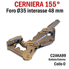 Carica l'immagine nel visualizzatore di Gallery, CERNIERA CUCINA SALICE 155° FORO 35 BATTUTA ESTERNA C2AKA99 int 48 PER MOBILI collo 0 chiusura a molla per ante alto spessore 8053468025186