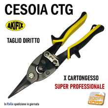Carica l'immagine nel visualizzatore di Gallery, cesoia forbice taglio diritto per lamiere per cartongesso CTG AKIFIX super professionale manico gommato cesoie forbici