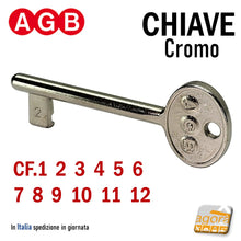 Carica l'immagine nel visualizzatore di Gallery, Chiavi Patent AGB Chiave per porta interna serratura patent AGB cromo cromata nichelata normale standard semplice originale cf 1 2 3 4 5 6 7 8 9 10 11 12